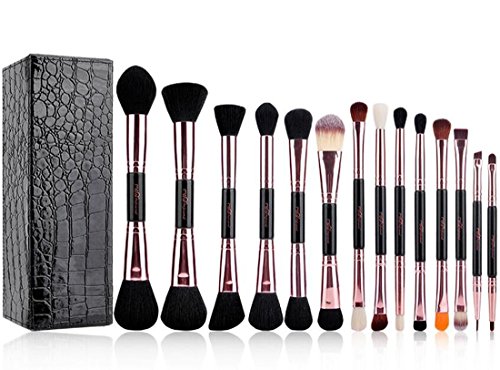 Makeup Brushes Set Rose Gold Professional 14pcs Brushes Set with Makeup Case, Double End Foundation brush, Powder brush, Eye Brush, Lip Brush, Concealer Brush with Synthetic Hair