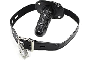 Tabuy Lockable Dildo Mouth Gag Penis Ball Gag with Lock Adjustable Bondage Leather Strap On BDSM Adult Sex Toy for Couple (3.