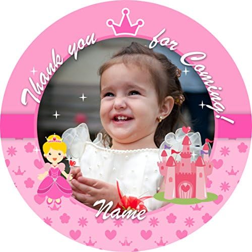 Happy Birthday Princess Own Image Pink Sticker Labels (24 Stickers, 4.5cm Each) Personalised Seals Ideal for Party Bags, Sweet Cones, Favours, Jars, Presentations Gift Boxes, Bottles, Crafts