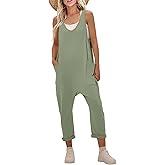 UNIANKIYA Jumpsuits for Women Casual Sleeveless V Neck Solid Overalls One Piece Long Pants Romper with Pockets