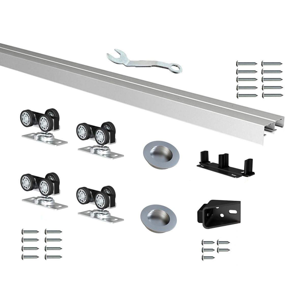 Photo 1 of DIYHD 96" Ceiling Mount Box Rail Bypass Sliding Door Hardware Kit for 2 Closet Doors, Aluminum Silver Wardrobe Pocket System, Kit with Finger Pulls, MAX Load 126lbs