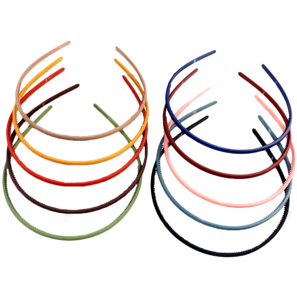 FRCOLOR 12Pcs Colorful Hair Hoops with Fine Teeth, Anti-Slip Plastic Headbands for Women, 0.5cm Thin Hair Bands for Daily Use and Yoga