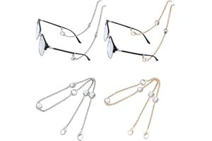 CRAFTYMELODY 2Pcs Glasses Chain Platinum Golden Rhinestone Eyeglass Chain Eyeglass Holders around Neck Stylish Eye Glasses Su