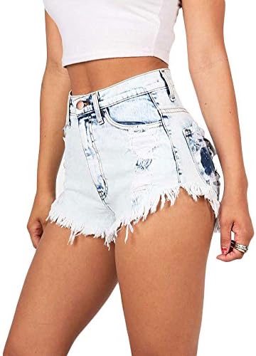 Women Denim Shorts Casual Hot Pants High Waist Tassel Hole Ripped Jeans