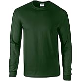 Gildan Mens Plain Crew Neck Ultra Cotton Long Sleeve T-Shirt (S) (Forest Green)