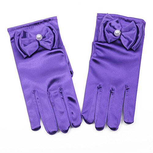 Lusiyu Girl Solid Child Size Wrist Length Formal Glove with Bow (Purple 01)