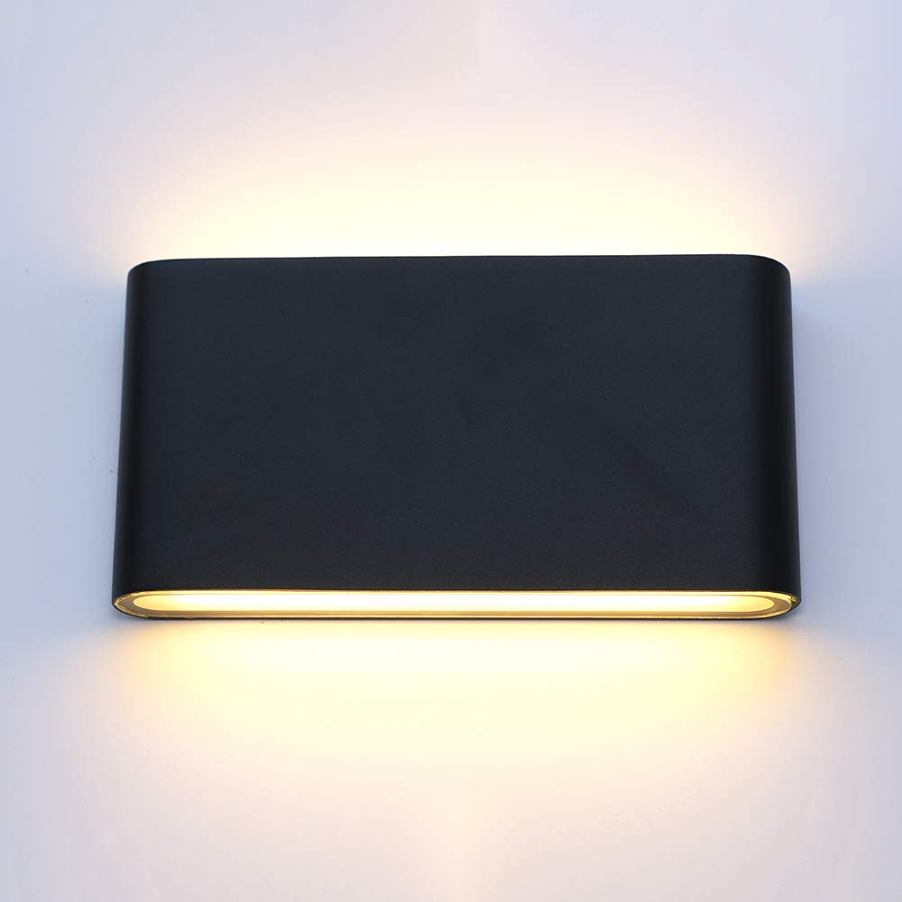LEDBAY 12W LED Outdoor Wall Lamp Waterproof Aluminum Wall Lights Porch Garden Corridor Wall Sconce Indoor Wall Light Warm White 3000K (Black)