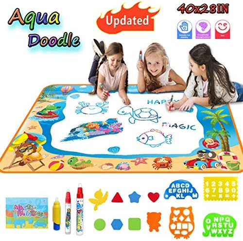 TTOUADY Updated Color Water Doodle Mat, Large Size 40x28 Inch Sea World Aqua Magic Mats, Educational Learning Toys for 2 3 4 5 6 Years Old Girls Boys Toddler Kids