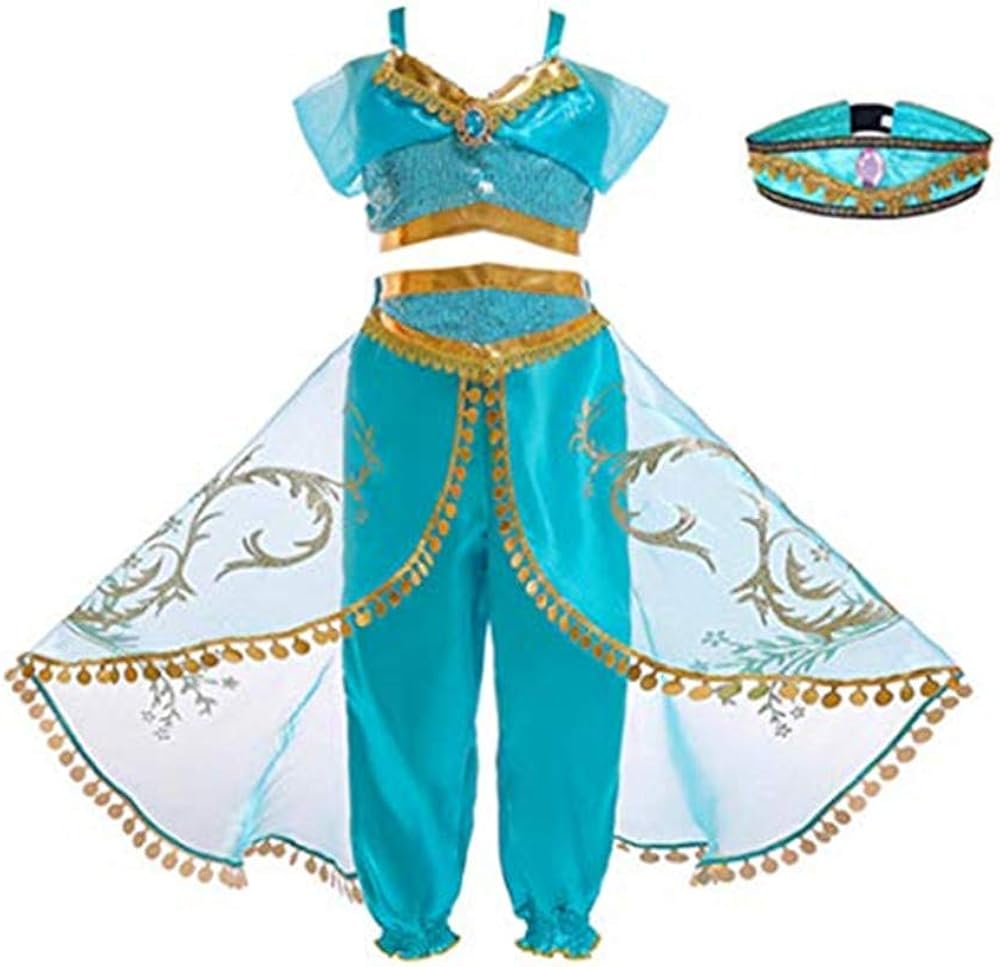 FINDPITAYA Disfraz Aladin Vestido de Niñas Princesa Jasmine Cosplay