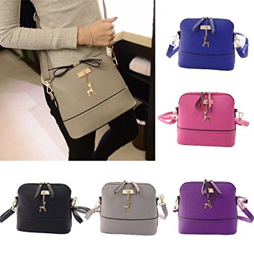 Voberry New Women Messenger Bags Vintage Small Shell Leather Handbag Casual Bag (Gray)