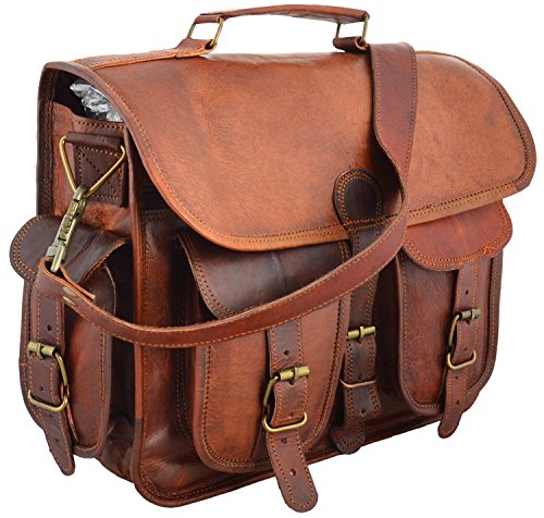 15" distressed Leather messenger bag laptop bag computer case shoulder bag for men & women