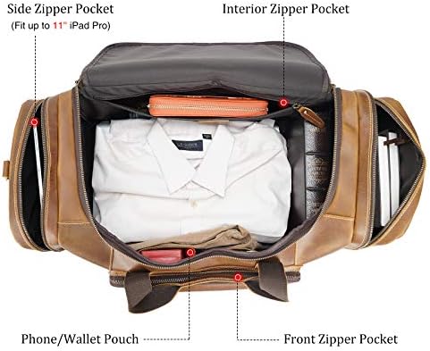 Polare 23" Full Grain Cowhide Leather Gym Duffle Weekender Overnight Travel Duffel Bag For Men 6 Polare 23" Full Grain Cowhide Leather Gym Duffle Weekender Overnight Travel Duffel Bag For Men