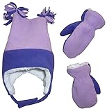 N'ice Caps Girls 4 Corner Sherpa Lined Fleece Hat and Mitten Set (2-3yrs, purple/lavender)