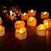 Youngerbaby 12pcs Amber Flicker LED Tea Lights Wax Dripped Battery Operated Candle Unscented Small Led Flameless Candles with Timer -6hr On-18 Hr Off for Christmas Wedding (12pcs Flickering Yellow)