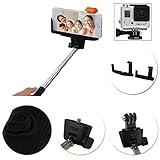 Selfie Stick -Professional 2-in-1 Bluetooth Wireless Extendable Self-Portrait Monopod with Adjustable Grip. Comes with Gopro and Camera Adapters, Perfect for GoPro 1,2 3,4
