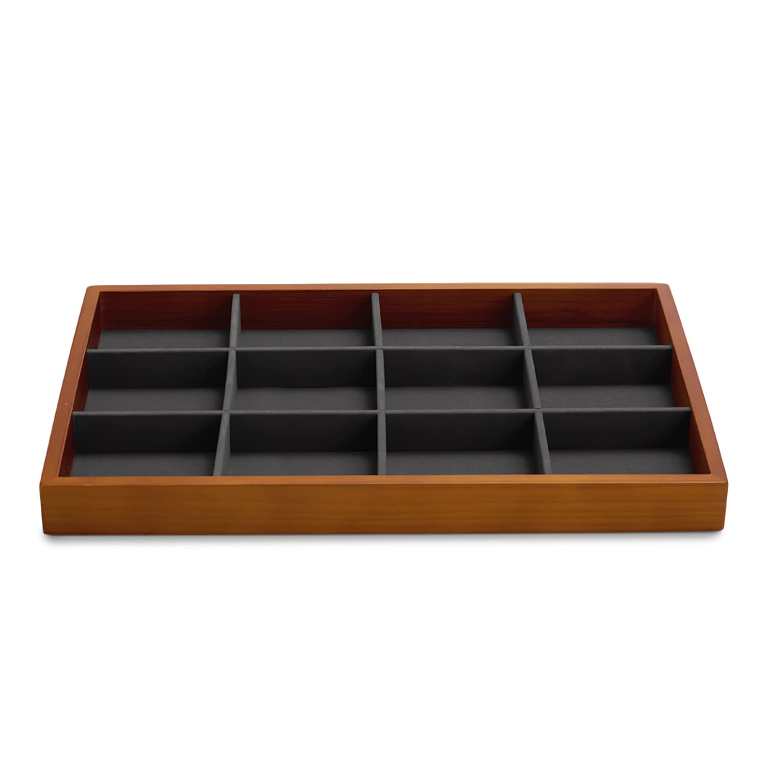 Oirlv 12 Compartment Wooden Jewellery Tray Stackable Jewellery Storage Tray with Dark Grey Velvet Lining โ image 1
