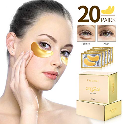 FRESHME Under Eye Mask – 20 Pairs Nano Gold Eye Pads Hyaluronan Eye Patches Treatment Masks with Rosa Rugosa Oil for Moisturizing Reducing Dark Circles Puffiness Wrinkles Gel Pad for Women & Men