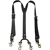 MUNION Leather Mens Suspenders Heavy Duty Y Back Adjustable with 4 Snap Hooks Vintage Mens Suspenders Brace Big and Tall