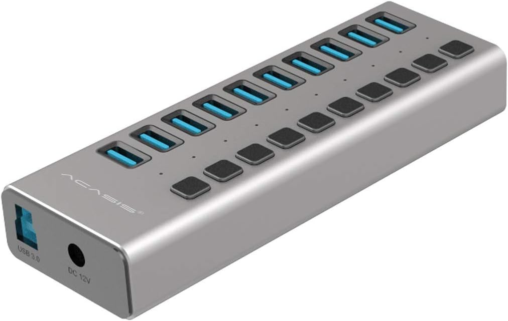 USB 3.0 Hub,10 Port USB Hub with Power Adapter/Charging Port/Individual Power Switches for Windows Vista/7/8/10, MacOS-8/9/X, Unix, Linux,Mobile HDD,Etc.