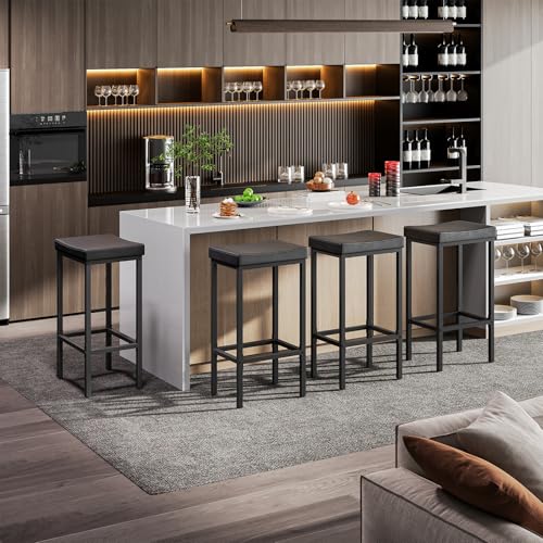 HOOBRO Bar Stools, Set of 2 Bar Chairs, Counter Height Stools, Saddle Barstools with Curved Surface, 24.8 Inches, 2.4" Thick Upholstery, for Kitchen, Dining Room, Cafe Black BB10BY01
