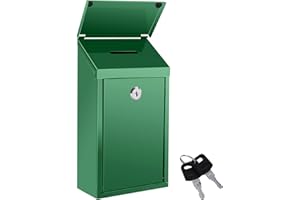 SEL NATURAL Metal Donation Box Locking Suggestion Box with Slot and Lock with Key Wall Mounted Mailbox Waterproof Charity Collection Box Secure Drop Box for Cash Home Office Outdoor (Green)