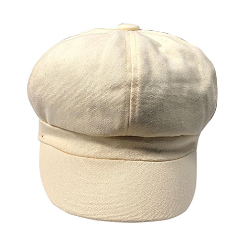 Womens Adjustable Soft Fit Cotton Visor Beret Newsboy Hat Cap (Beige)