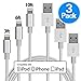 GANJOY iPhone Charger 3Pack 3FT/6FT/10FT(1M/2M/3M) Nylon Braided 8 pin Charging Cables USB Charger Cord, Compatible with iPhone 7/7 Plus/6s/6s Plus/6/6 Plus/5/5S/5C/SE/iPad and iPod (Silver)