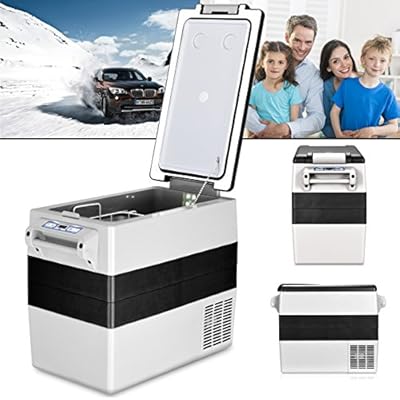 Costway 54 Quart Portable Refrigerator/Freezer Compact Vehicle Car Mini Fridge Electric Cooler for Truck Party, Travel, Picnic Outdoor, Camping (Black and Grey)