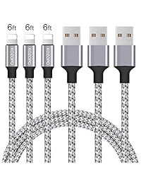 KOZOPO cargador de teléfono de carga rápida de nailon trenzado, 3 unidades, 5.9 ft, duradero, cable de sincronización de datos de alta velocidad, cable de alimentación extra largo compatible con teléfono, 6 patas
