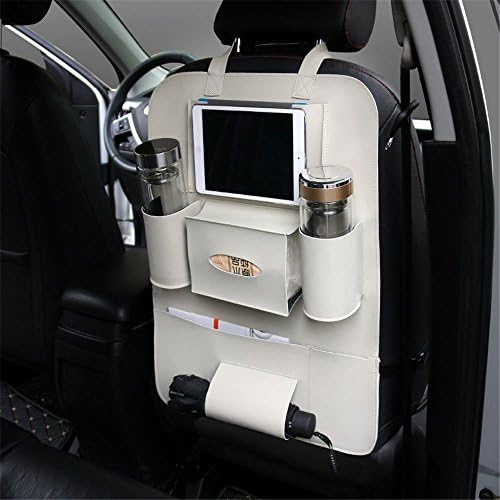 Universal Car Seat Organizer, Leather Hanging Pocket Car Chair Back Multifunction Storage Bag Car Interior Decoration,Beige