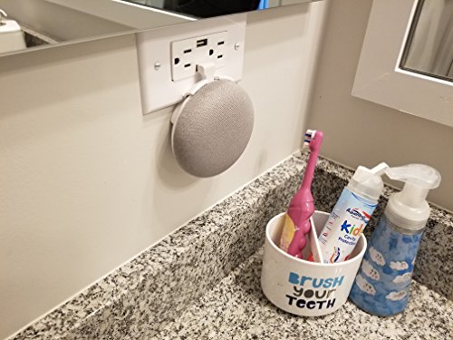 The USB Cover Plate Mount for Google Home Mini (1st Gen): Custom Built-in Holder and Outlet Wall Mount - Designed in The USA by Mount Genie (White, 1-Pack)