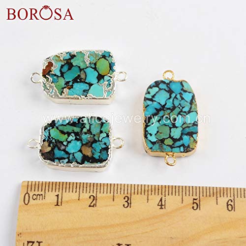 Davitu Jewelry 5PCS Gold/Silver Color Copper Turquoises Connector Double Charms Jewelry Accessories for Necklace G1697 - (Metal Color: Silver Plated) - Thumbnail 7