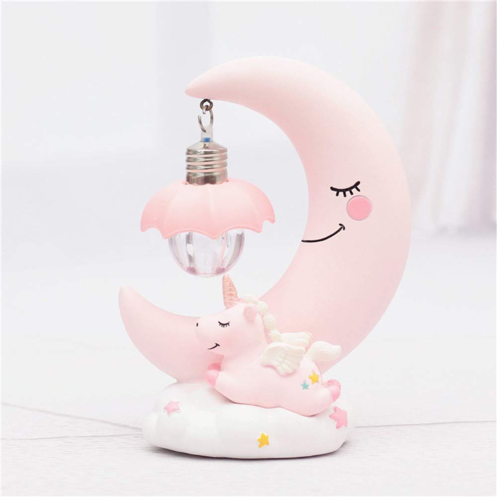 Fantes Unicorn Moon Night Light, LED Night Light Cartoon Nursery Lamp for Children Kid Girl Toy Birthday Gift Home Decor (Pink)