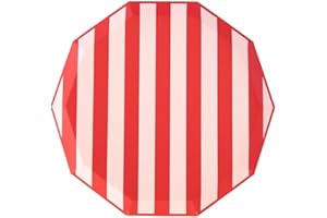 BONJOUR FETE Bonjour Fête Pink & Red Signature Cabana Stripe Paper Party Plates | Large Disposable Size for Holidays, Baby Showers & Birthday Celebrations | Premium Party Supplies & Decorations | Pack of 8, 10.75"