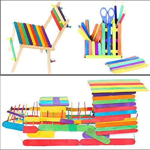 Jyongmer 200 PCS 4-1/2 Length Colorful Craft Sticks Wooden Popsicle Sticks Natural Wooden Treat Sticks Good for Children Education, DIY Craft Creative Designs.(6 Different Colors)