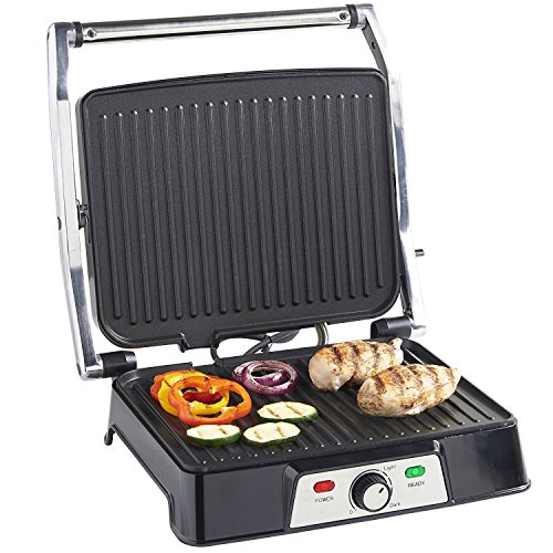 VonShef 220 240 Volts VonShef 2 in 1 2000W 4 Slice Sandwich Panini Press & Grill - Stainless Steel | Bundle With Dynastar Plug Adapters | 220v 240v (NOT FOR USA)
