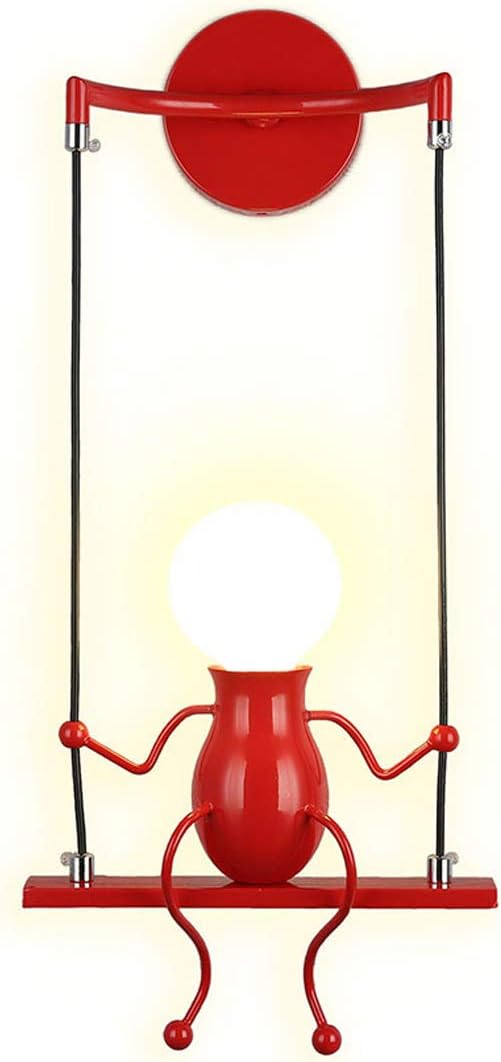 YOXANG Wall Lights for Living Room Modern Bedroom Indoor Creative Cartoon Little People Wall Sconces Lighting Metal Bedside Lamps Doll Swing Adjustable LED Wall Lamp 1×E27 MAX 40W (Swing Single,Red)
