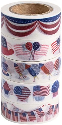 Washi Tape (Japanese Masking Tape) by MIKOKA, 0.6 Inches Wide, 32.8 Feet Long, Set of 5 - USA