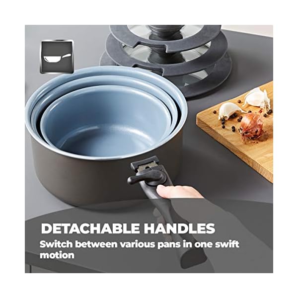 Tower Freedom T800201 7 Piece Cookware Set with Ceramic Coating, Stackable Design and Detachable Handle, Graphite…