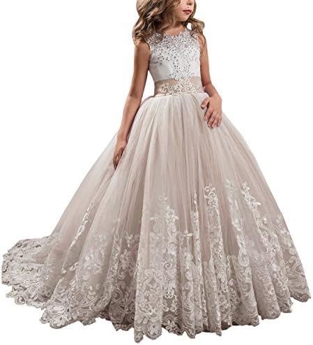 CEZOM Country White Ivory Lace Flower Girl Dresses First Communion Party Gown Pageant Dress