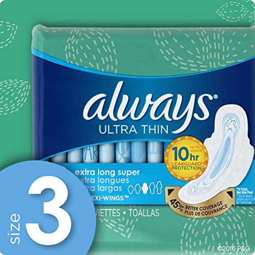 Always Ultra Thin Pads Size 3, Extra Long, Super Absorbency With Wings, Unscented