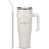 JONAIOO 40 oz Tumbler with Handle, 2-in-1 Straw and Sip Lid, Leakproof, Dishwasher Safe, Insulated Stainless Steel Travel Coffee Mug, Keeps Cold for 34 Hours, Fits in Car Cup Holder (White)