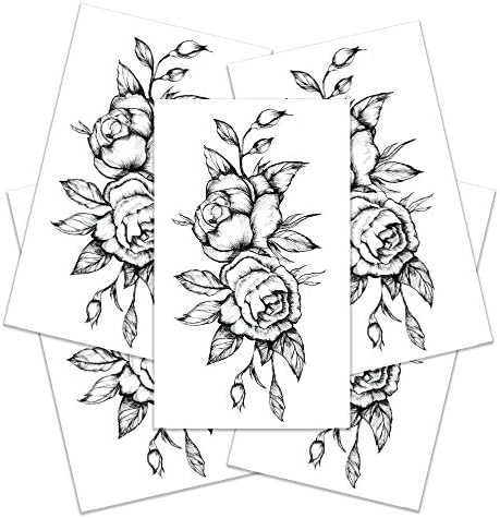 Watercolor Black Rose Flower Large Tattoo - Realistic & Motivational Adult Tattoo - Set Includes 5 Temporary Tattoos - Made in the USA - FDA Approved