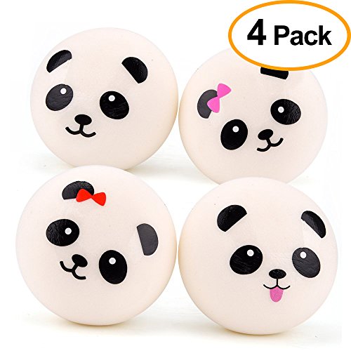 Kuuqa 4" Slow Rising Panda Squishies Jumbo Panda Squishies Buns Squishy Panda Bread Keychains Squishy Toy (Set of 4, Designs Randomly Match)