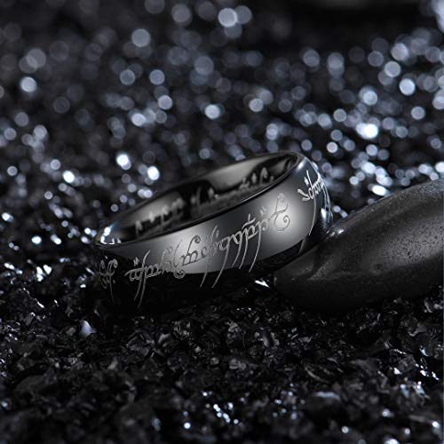 Zoesky Men\'s 6mm 8mm Magic Black Tungsten Carbide Ring Comfort Fit Wedding Band Laser Etched (Black 8mm, 10)
