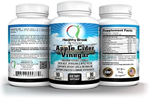 Apple Cider Vinegar 90 Capsules Maximum Potency Formula with Kelp, Spirulina and Apple Pectin Supports Weight Loss Metabolism Detox Cleansing Digestion Circulation Immune System and Well-Being