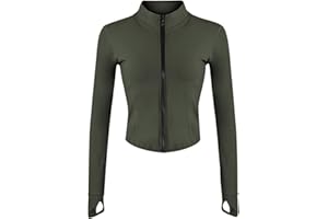 Cighay Women's Full Zip Running Yoga Slim Fit Cropped Bbl Athletic Jacket Workout Sportwear With Thumb Holes