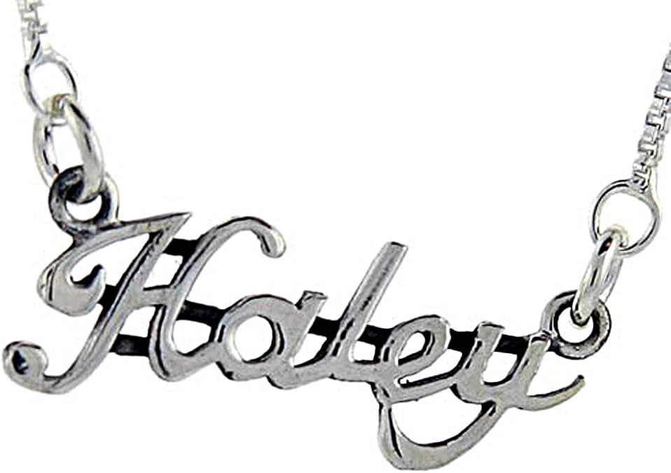 Sterling Silver Name Necklace Haley 3/8 Inch, 17 Inches