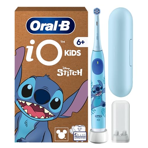 Oral-B iO Kids Disney Stitch Brosse A Dents Electrique Pour Enfants Dès 6 Ans plus, Brossage En Douceur Avec 3 Modes Et Minuteur Musical, Brossette De Rechange Oral B, Etui De Voyage, Carton