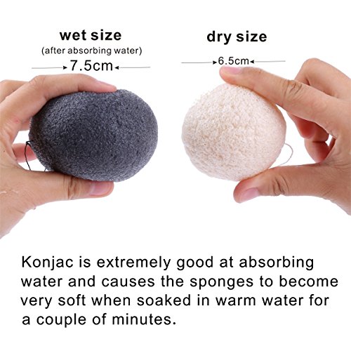 Konjac Sponges Natural Activated Bamboo Charcoal Makeup Cellulose Sponge For Face Cleansing Exfoliating Sensitive Skin Remover with Silicone Sponges Gift Set (4pcs Pack)